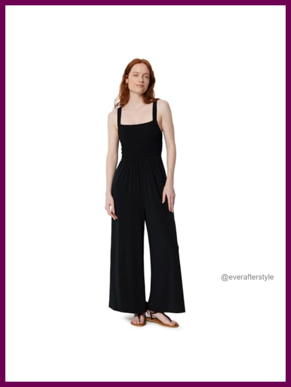 Sleeveless Square Neck Wide Leg Jumpsuit Smocked Bodice Pockets